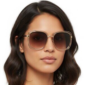 New Authentic  CHLOE Gold Square CH0077SK 002 Sunglasses Women